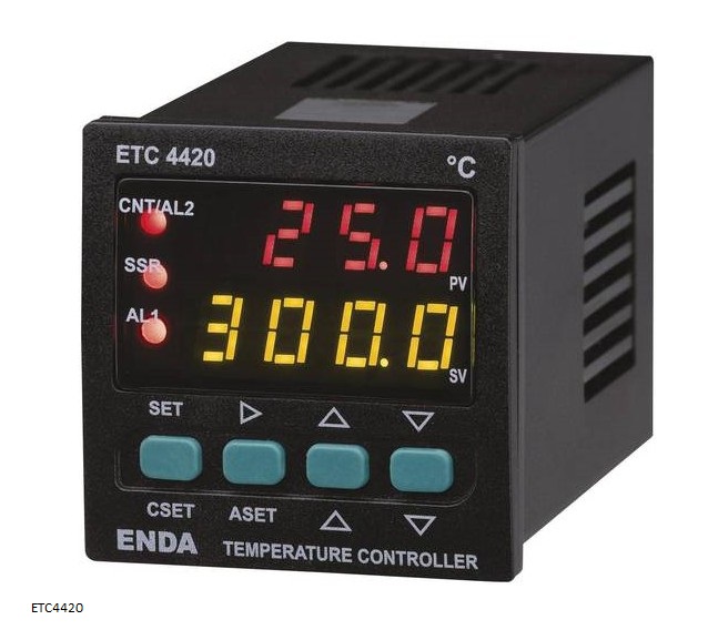 ENDA ET4420-PID Temperaturregler Pt100, J, K, T, S, R, 2 Relais 2 A, mit RS485-ModBus-Protokoll.