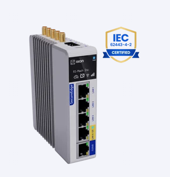 IXON SecureEdge – sichere Maschinenanbindung IXON SecureEdge – Baureihenabbildung mit IEC-62443-4-2-CERTIFIED-Siegel